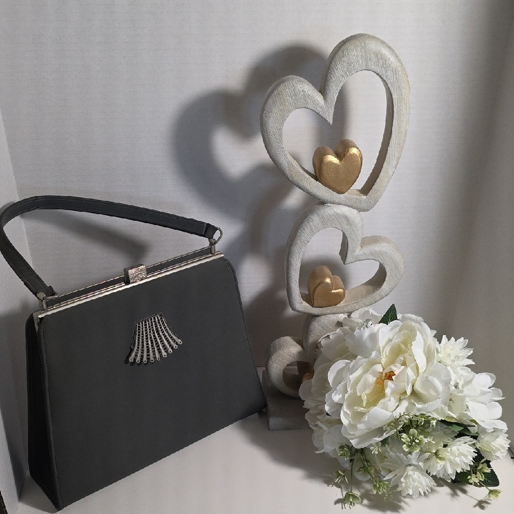 Vintage Charcoal Handbag with Silver Accent - 491